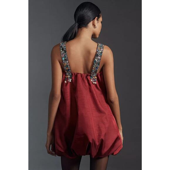 NWT Sunday in Brooklyn Embellished-Strap Bubble Mini Dress Size XS Red NA501 - Picture 4 of 12